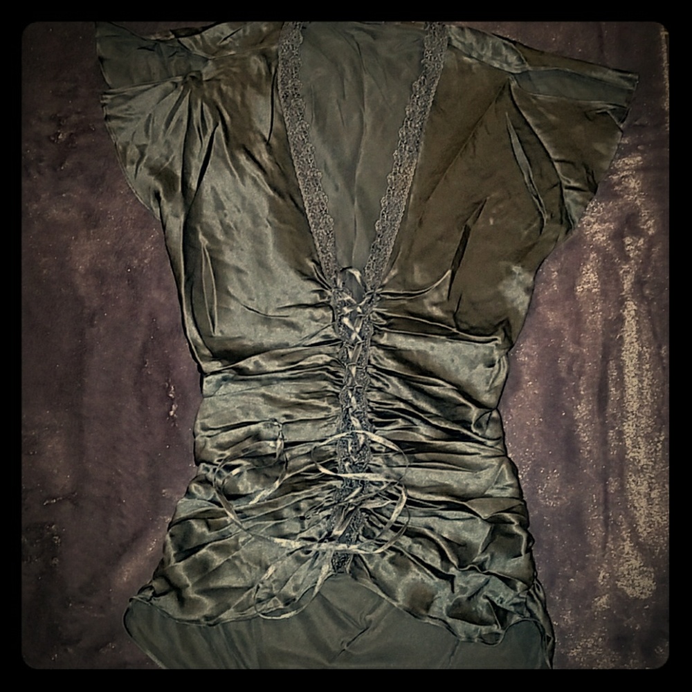 Black silk lace up blouse by Express